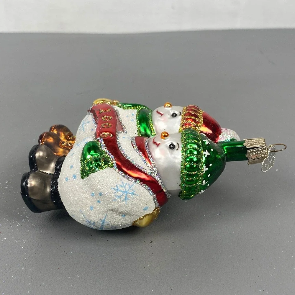 Old World Christmas Glass Ornaments Bobcat & Snowman Best Buddies/Couple 2006